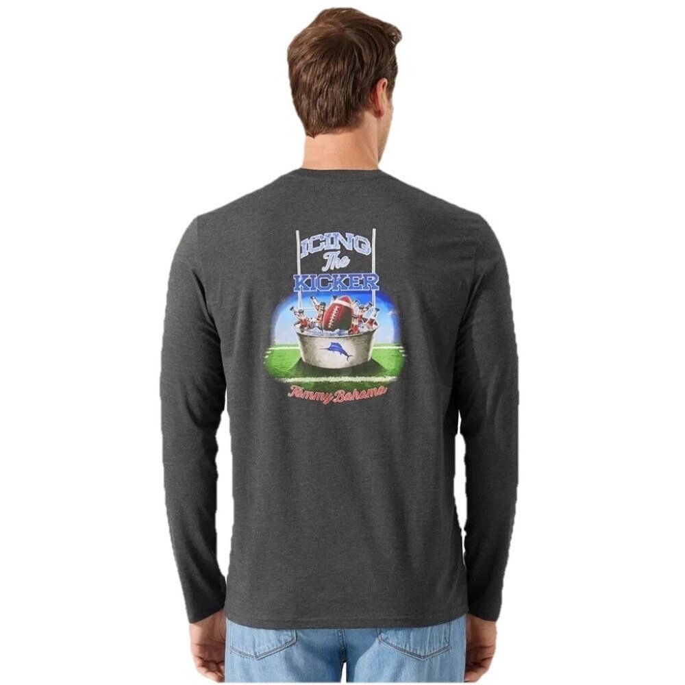 Tommy Bahama Icing the Kicker LS Pocket Tee Men’s 3XL Coal Heather Graphic Shirt
